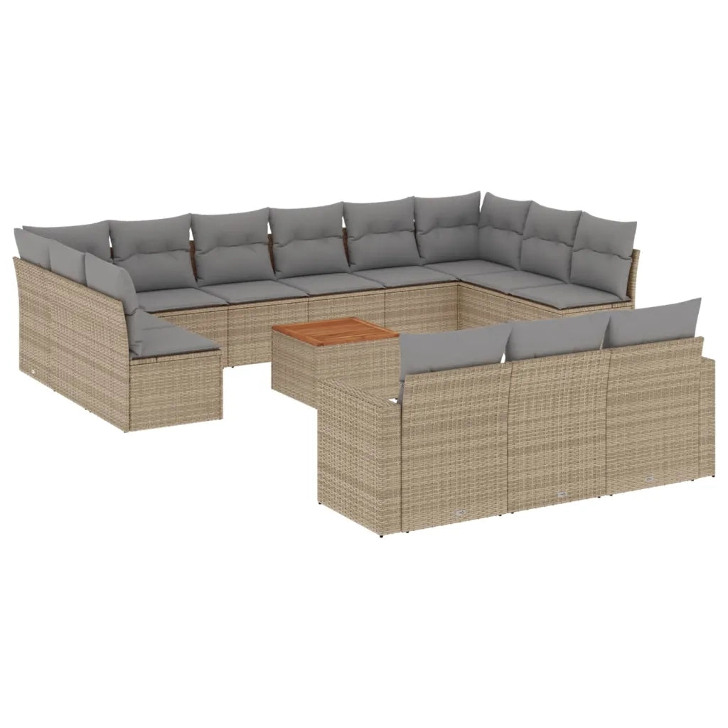 Set Divani da Giardino 14pz con Cuscini in Polyrattan Beige