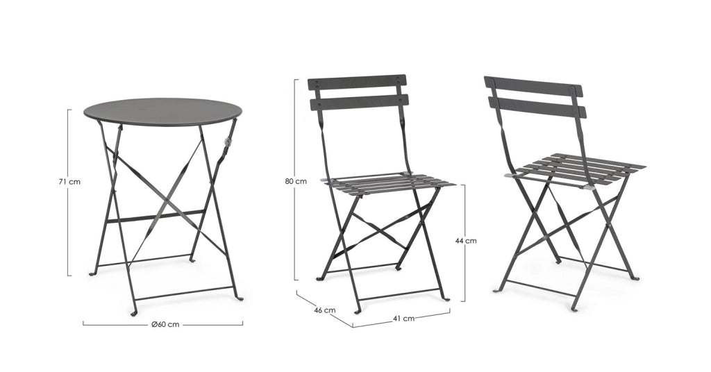 Set 3 Pezzi Bistrot da Giardino con Tavolo e 2 Sedie in Acciaio Verniciato Austin Antracite