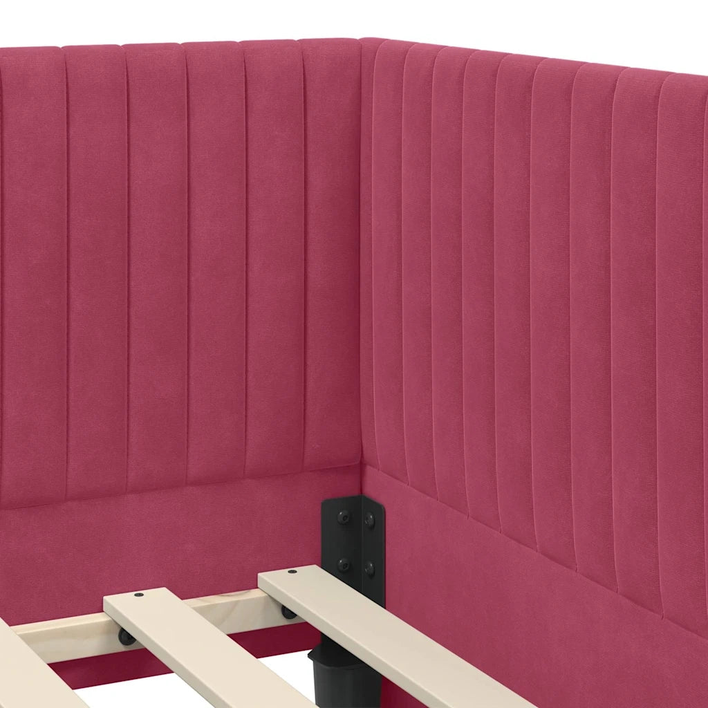 Cornice del letto ad angolo Rosso Vino 90 cm x 200 cm Velluto