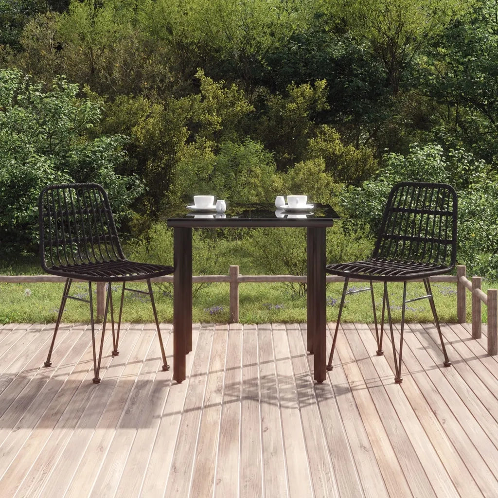 Set da Pranzo da Giardino 3 pz | Set Salotto da Giardino Nero in Polyrattan