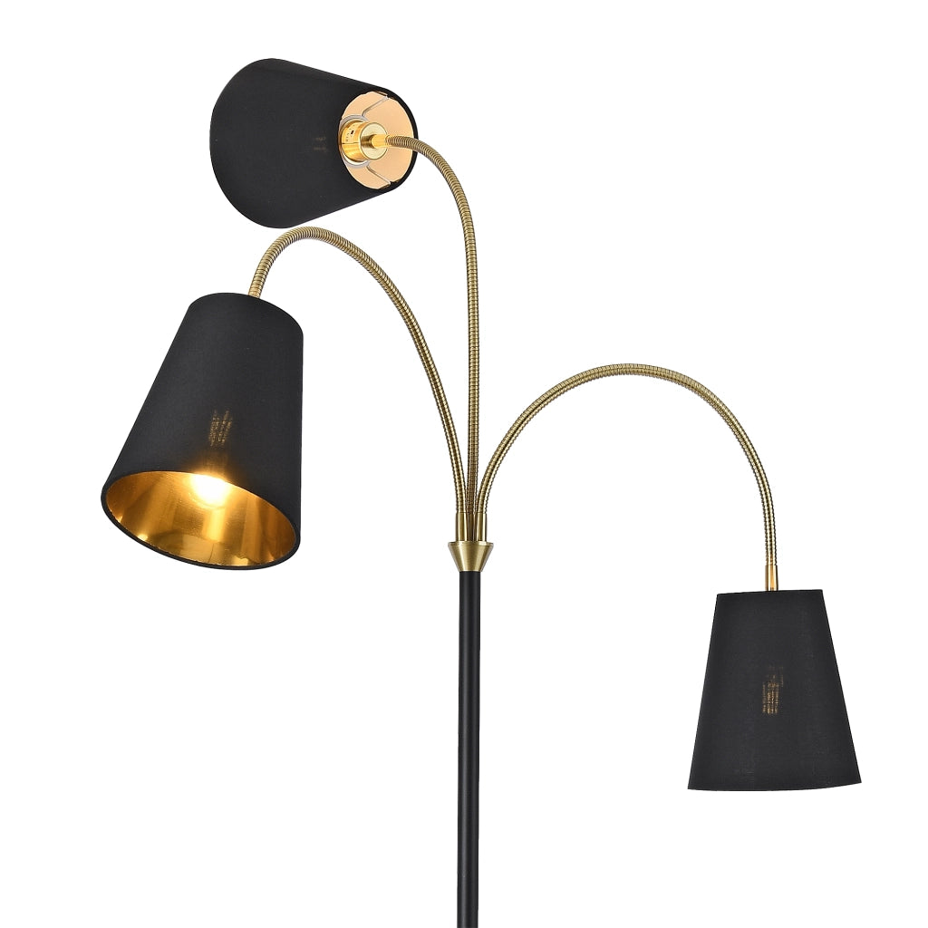 Lampada da Terra Wycombe Bracci Flessibili e 3 Paralumi Conici - Nero / Dorato lux.pro