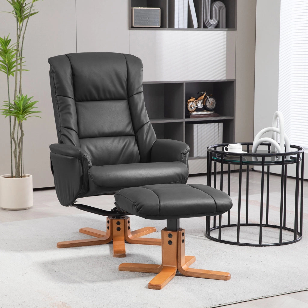 Poltrona relax reclinabile con poggiapiedi ¨C Xylo ¨C similpelle nera, portata 150 kg