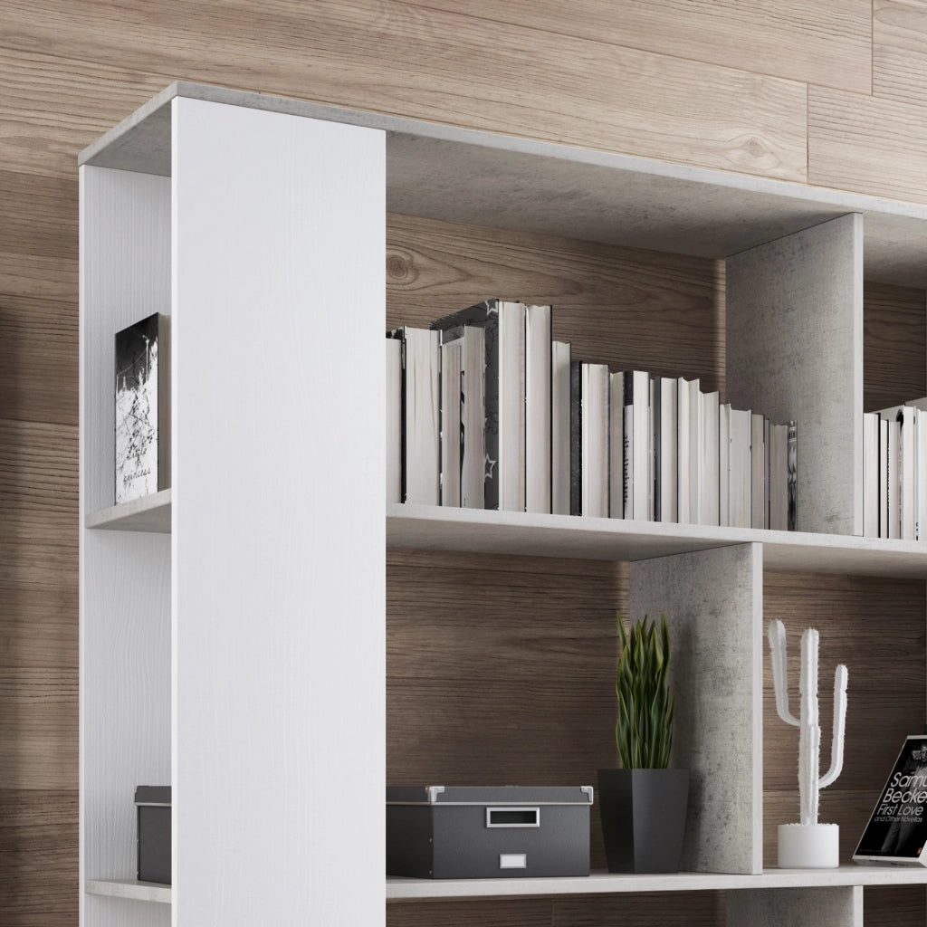 Libreria effetto legno finitura larice bianco cm. H.174 x L.129 x P.33