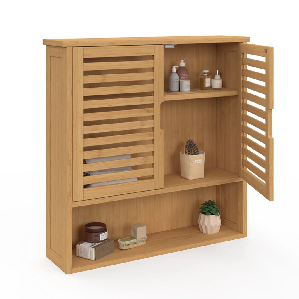 IDMarket - Pensile da bagno BEA a 2 ante in bambù con ripiano