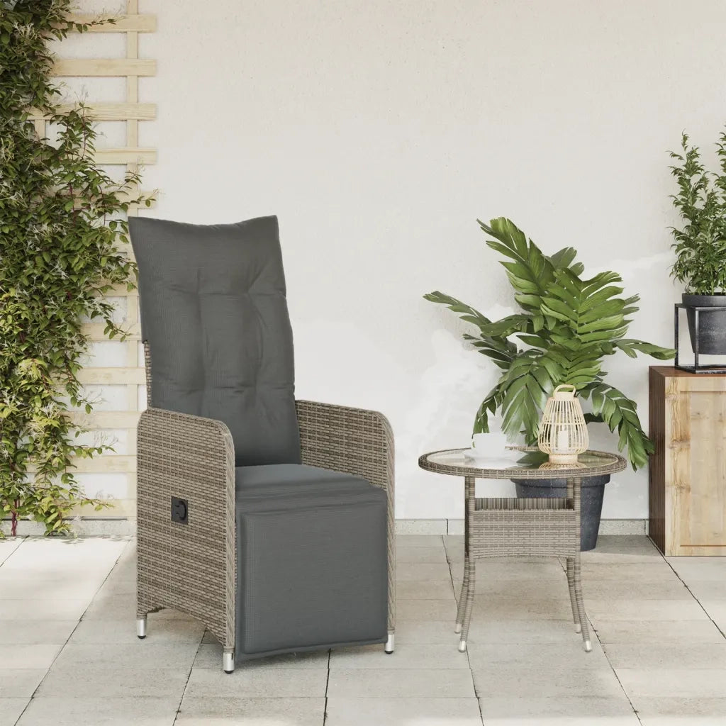 Sedia Reclinabile da Giardino | Sedie da Esterno con Cuscini Grigia in Polyrattan