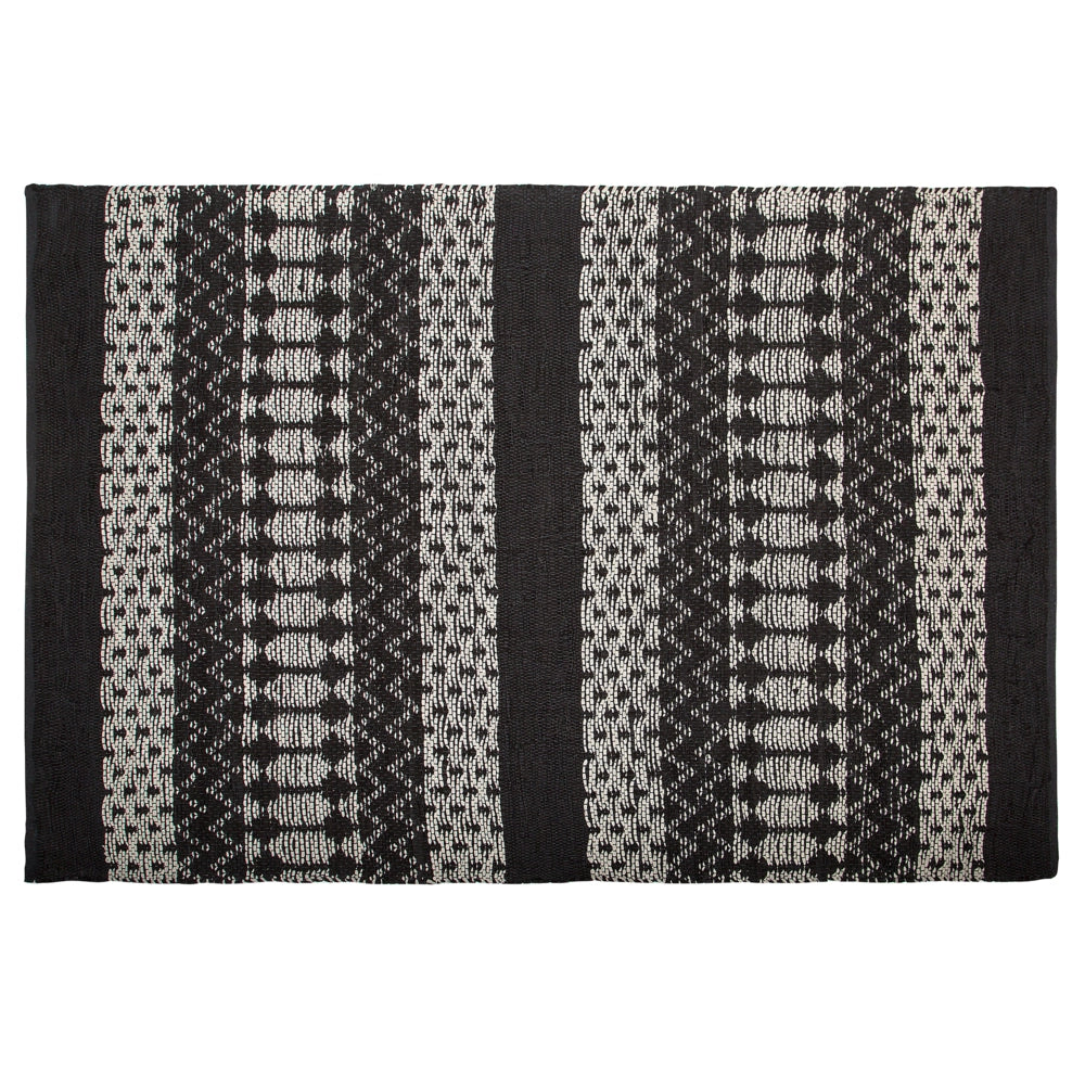 Tappeto tappetino Nero con Rettangolo Bianco 140 x 200 cm Moderno Contemporaneo Telato a mano in pelle di cotone fatto a mano