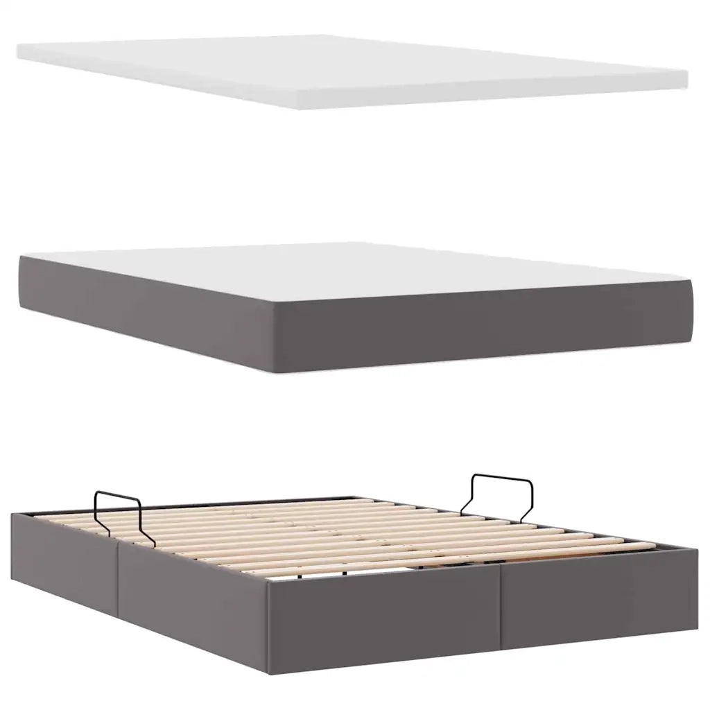 Letto con contenitore e LED Grigio 140 x 200 cm Pelle Sintetica 3372307