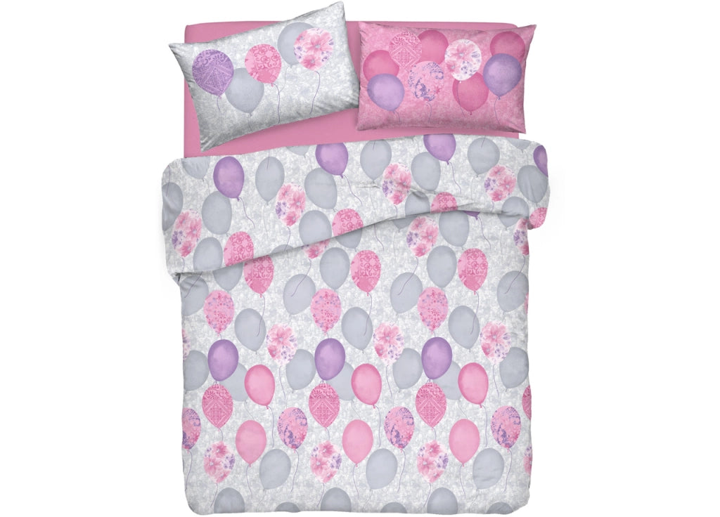 Copripiumino Sacco Piumone Pensieri Delicati Cotone Disegno Palloncini - Matrimoniale - Rosa