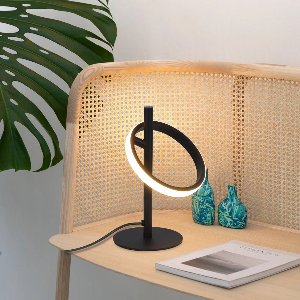 ZMH Lampada da tavolo LED nera moderna anello orientabile