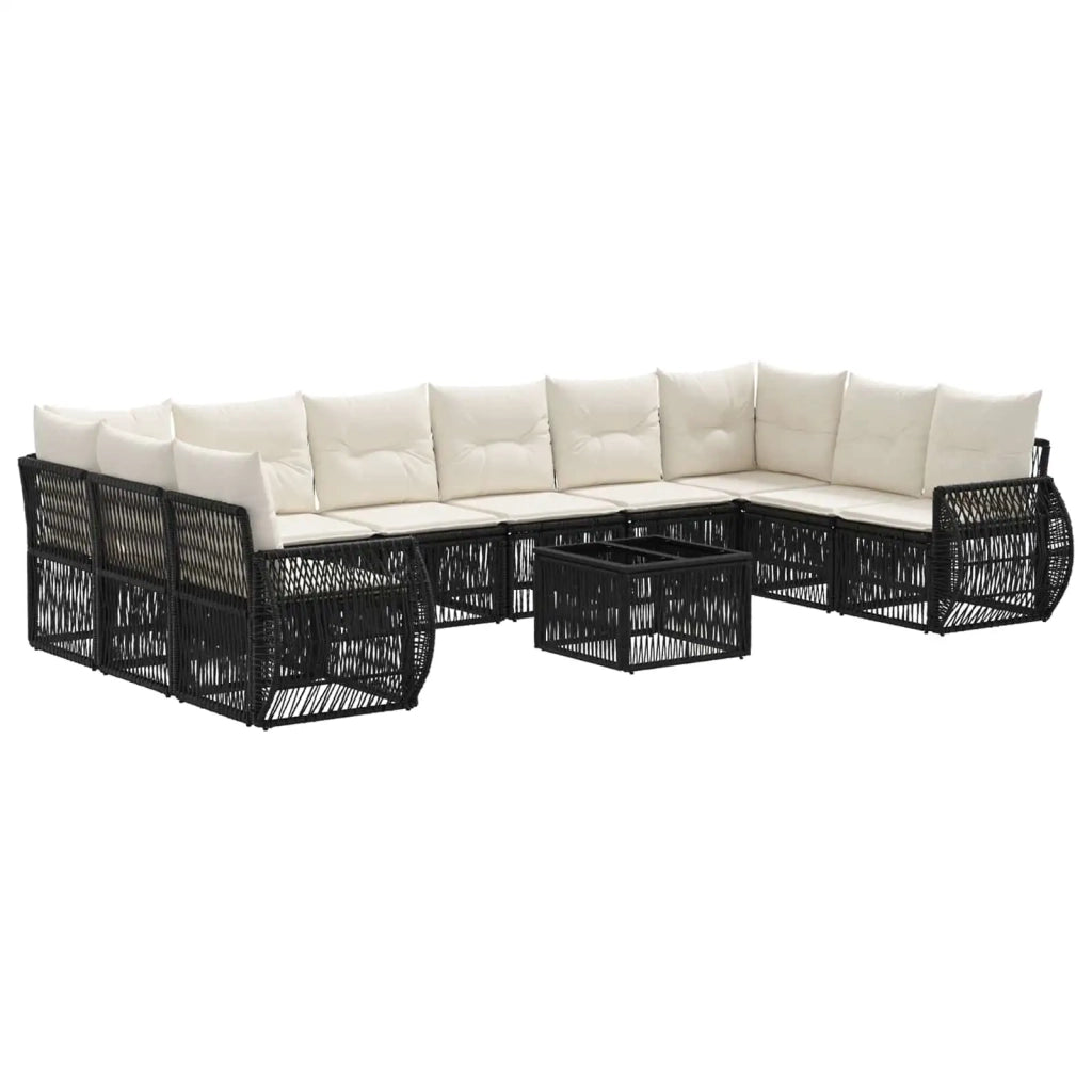 Set Divano da Giardino 11 pcs Nero e Bianco Crema polyrattan