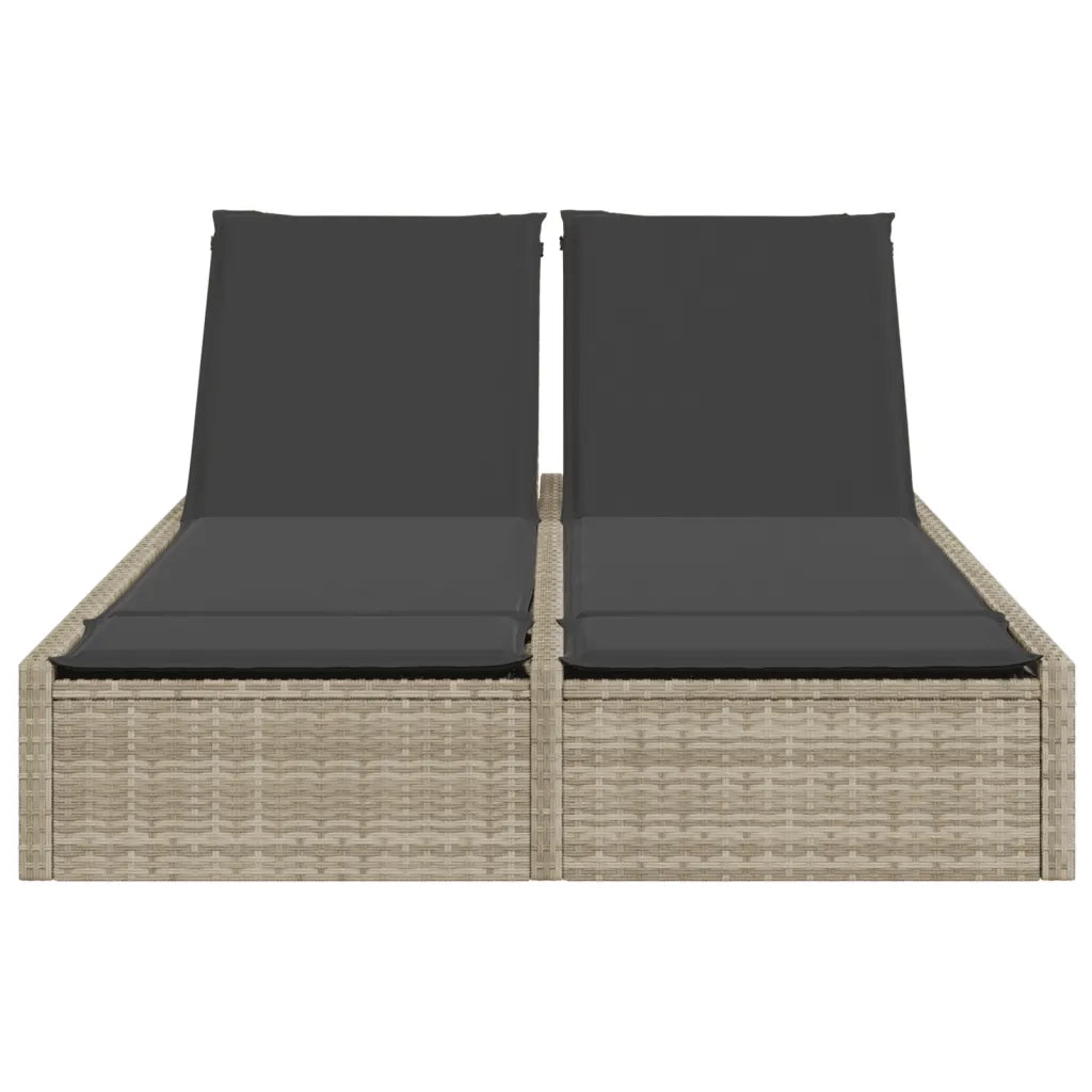 Lettino Prendisole Doppio con Cuscini Grigio Chiaro Polyrattan 368633