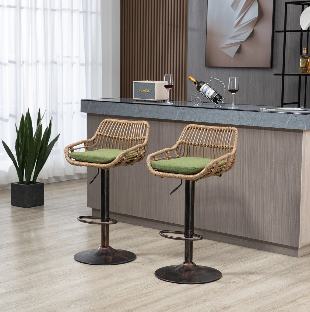 Set di 2 sgabelli da bar girevoli 360° regolabili in altezza; 49x48x89-109 cm; verde in lino