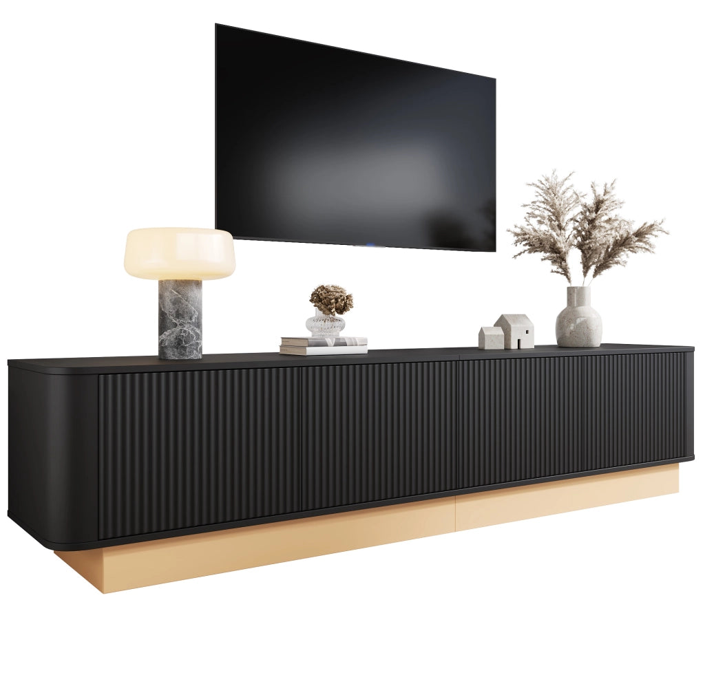 Mobile TV 200x40x47,5 cm nero in MDF, 4 ante con ripiani regolabili