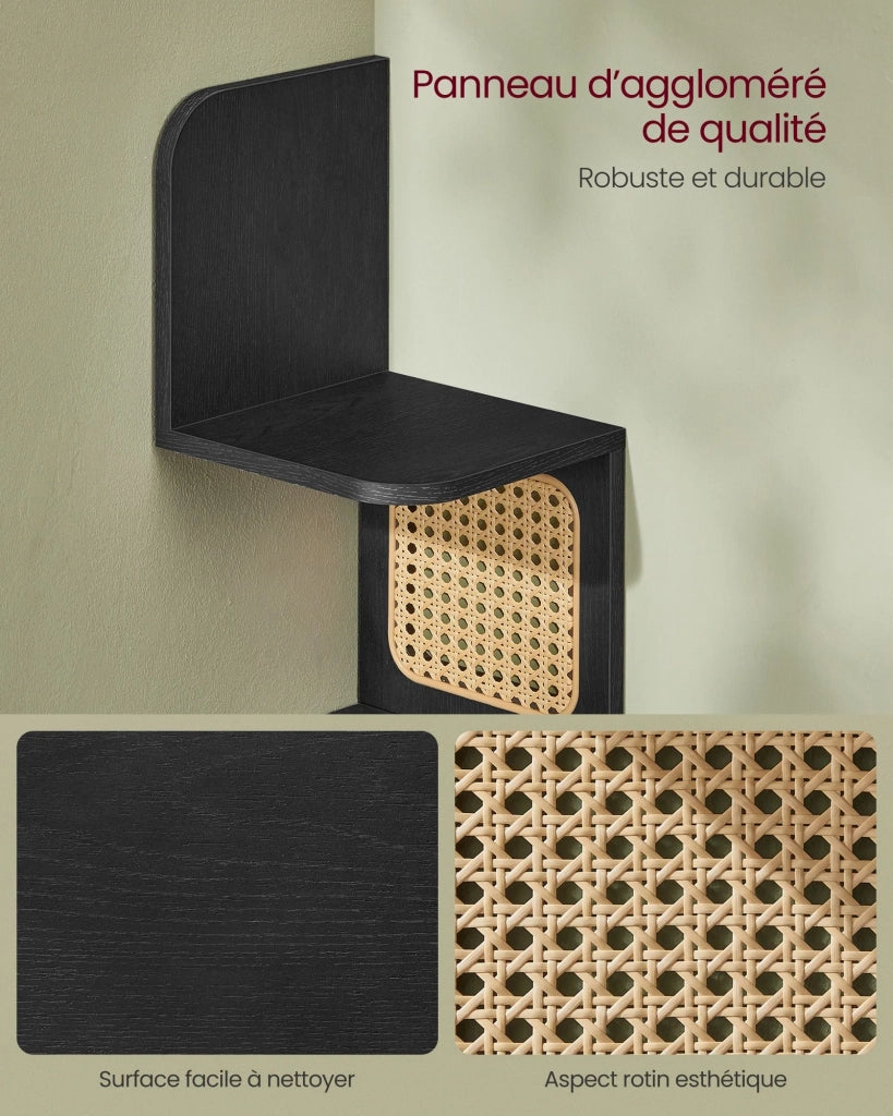Mensola angolare a 5 ripiani mensola da parete galleggiante mensola angolare a zigzag lati in rattan PVC salvaspazio per cucina camera da letto soggiorno stile nero 12_0005639