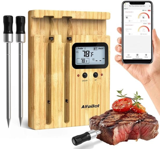 Termometro di carne Termostato intelligente Bluetooth 2 sonde 150m di portata Regolazione tramite app Cucina forno griglia
