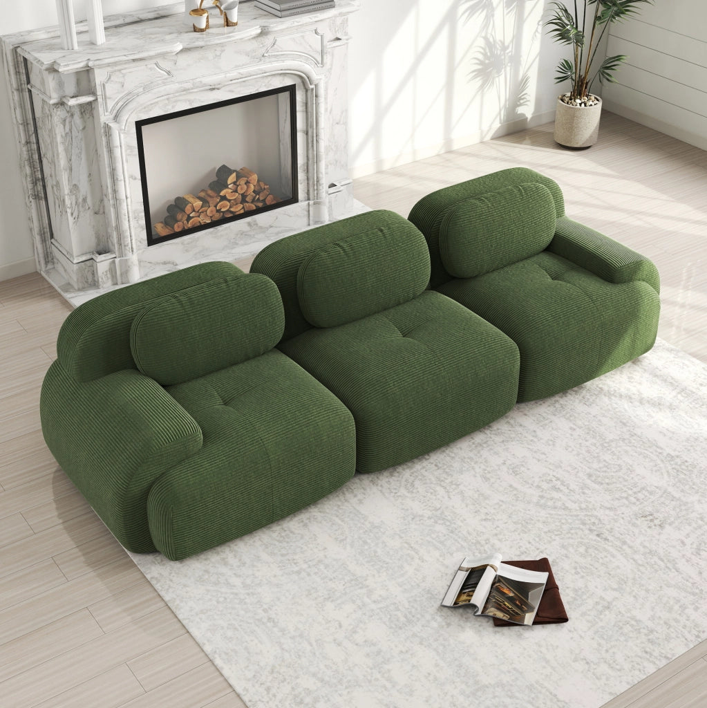 Divano angolare modulare in velluto a coste; 298x103x70 cm; verde