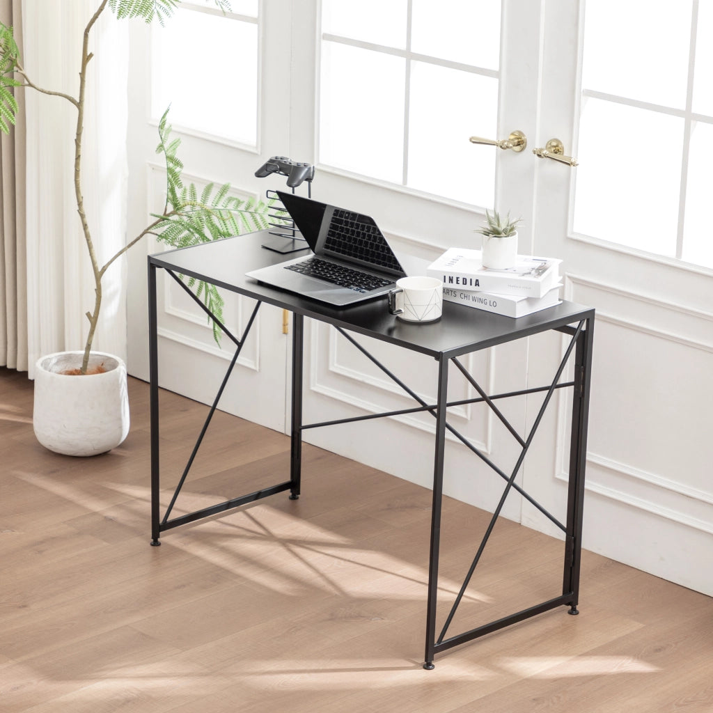 Scrivania pieghevole multifunzionale in MDF e metallo per home office, nera, 99 × 50 × 75 cm