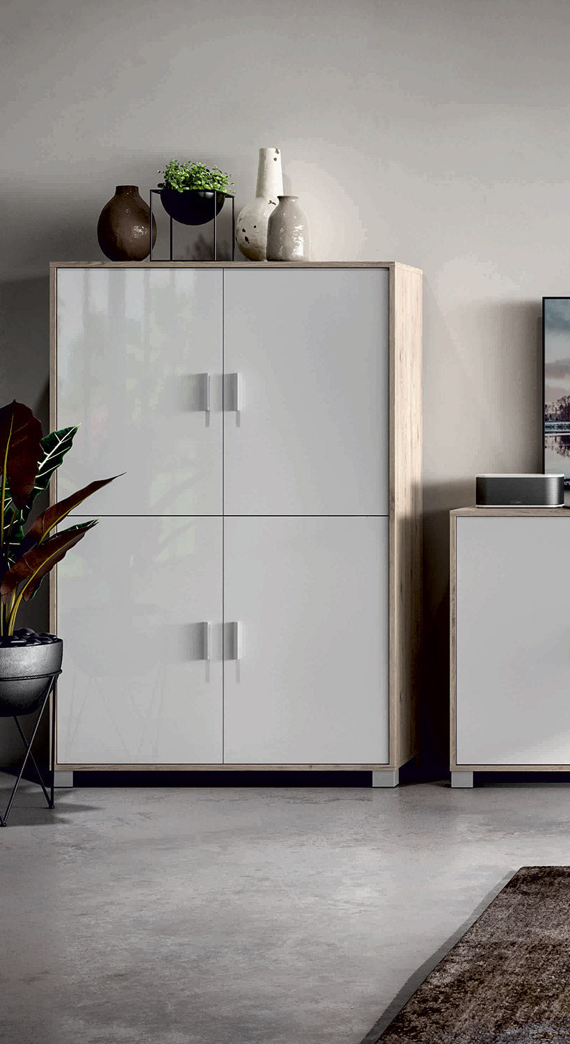 Mobile 4 Ante 107x162x41 cm Rovere Naturale/Bianco Lucido