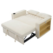Divano letto 2 posti con schienale regolabile; porte USB; portabicchieri e 2 cuscini in ciniglia beige 140 Ã— 137 Ã— 84 cm