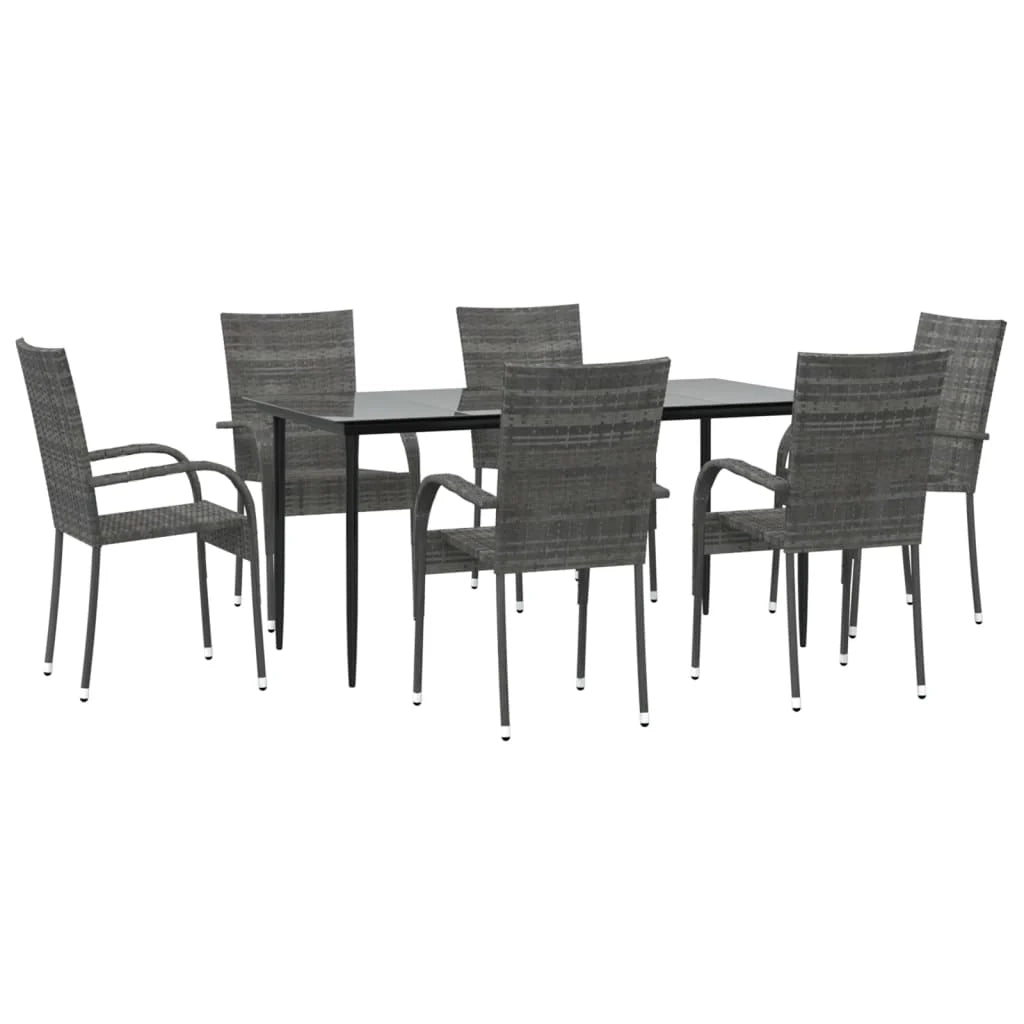 Set da pranzo da esterno 7 pezzi vimini in resina grigia 02_0014362