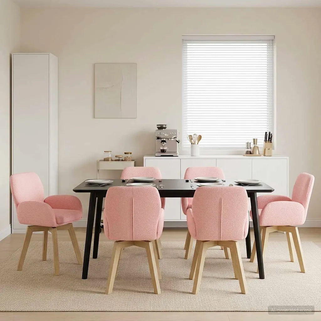 Sedie da pranzo girevoli 6 pcs Bouclé Rosa 54 x 58 x 87 cm 3428291