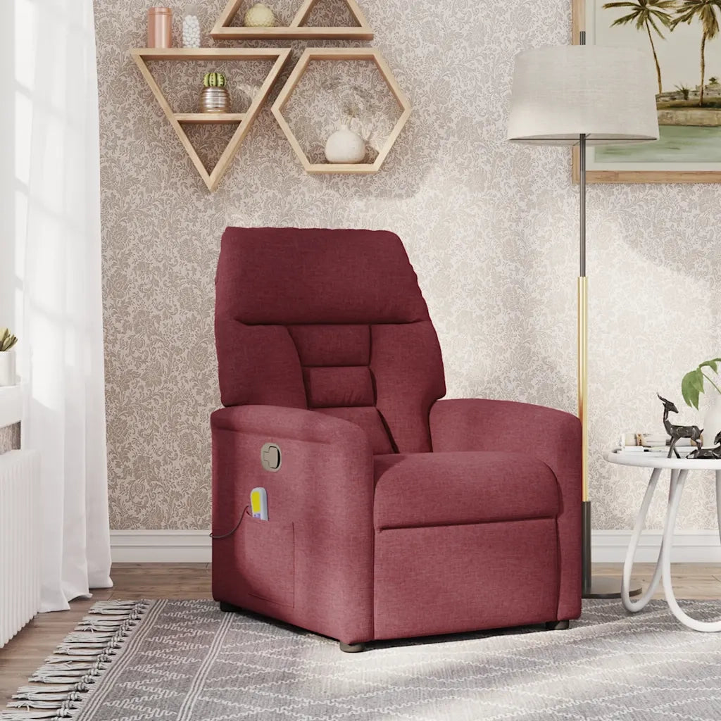vidaXL Poltrona Massaggiante Reclinabile Rosso Vino in Tessuto