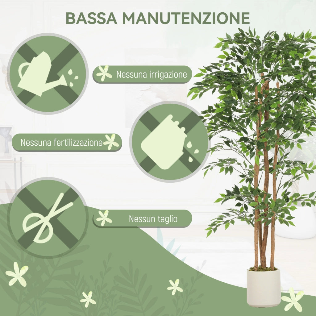 Pianta Artificiale di Banano in PEVA e Legno con Rami Orientabili e Vaso Contenitore in PP e Cemento