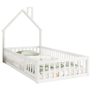 Letto a casetta 90x200 cm con design camino; legno e MDF; bianco (Senza materasso)
