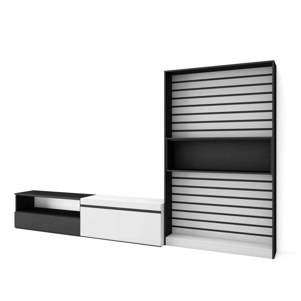 Mobile TV, Soggiorno, 310x35x186cm, Per TV fino a 80", Set di mobili, Bianco e nero RF2850