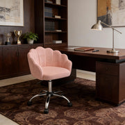 Chaise de bureau girevole in tessuto effetto cashmere con altezza regolabile, base in metallo e ruote silenziose rosa