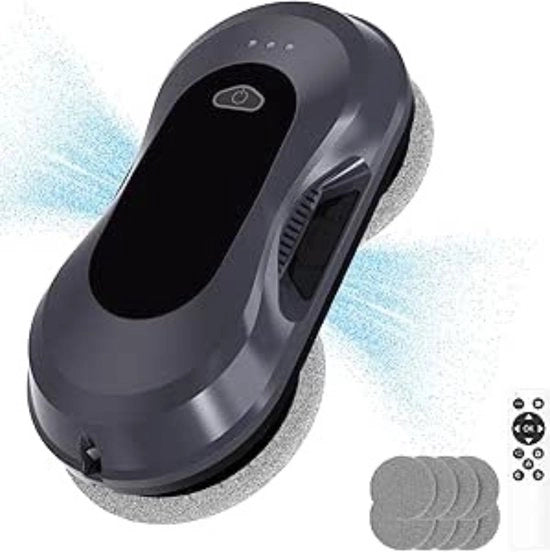 Robot per pulire finestre - Pulitore automatico per finestre - Pulitore per vetri - Raccoglitore di neve per finestre - Sprezzante automatico per finestre - 10 Pannelli di assorbimento lavabili - 2800 PA - Per finestre, pavimenti in piastrelle e marmo