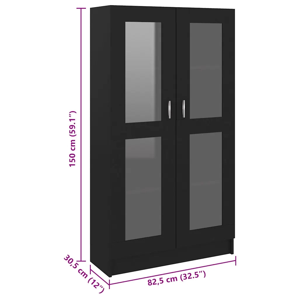 Vetrina classica 82,5 x 30,5 x 150 cm vano contenitore decorativo interno in legno composito nero 02_0047756