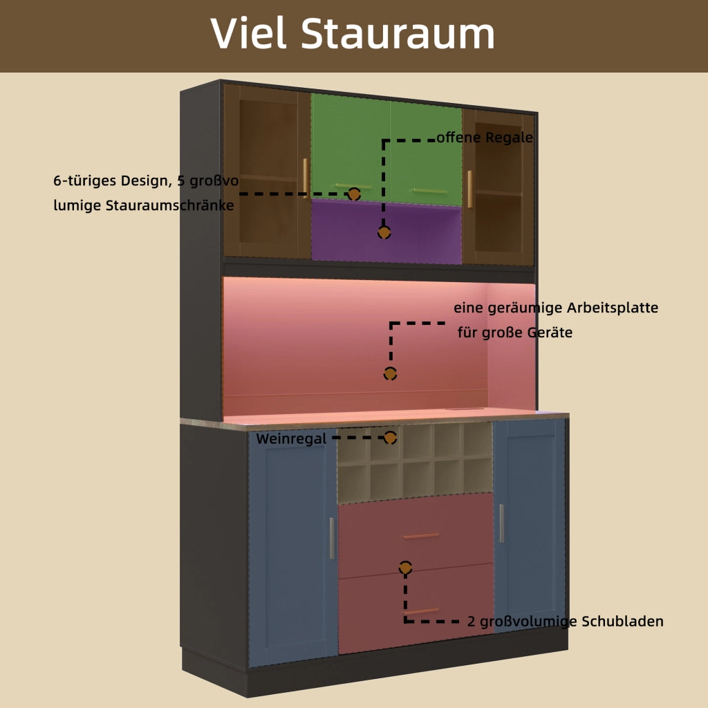 CREDENZA 120x36,3x180 cm nera in MDF e metallo con LED e prese