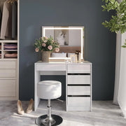 Tavolo da toeletta Sherry, Bianco/bianco lucido, 89.8 cm con specchio LED e sgabello