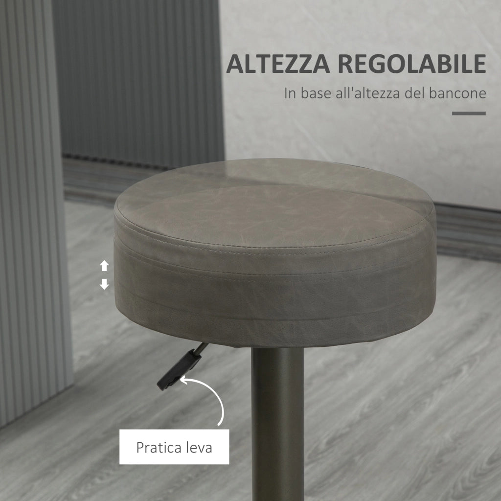 Set 2 Sgabelli da Bar Girevoli con Poggiapiedi e Altezza Regolabile, 35x36x64-85cm, Grigio