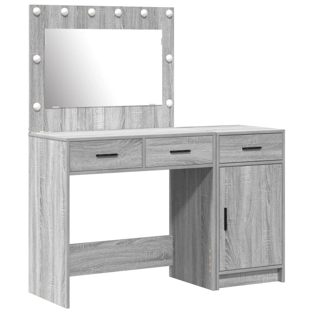 Set da 2 Pezzi per Tavolo da Trucco con LED Grigio in Legno Ingegnerizzato