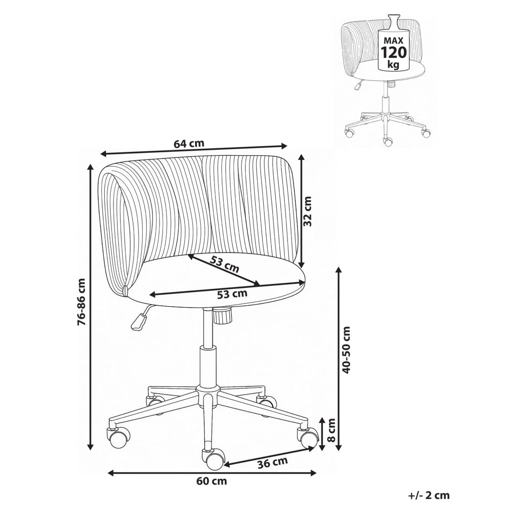 Sedia da scrivania per l'ufficio domestico in velluto a coste color senape con base girevole in ferro, schienale reclinabile, regolazione in altezza, stile retrò