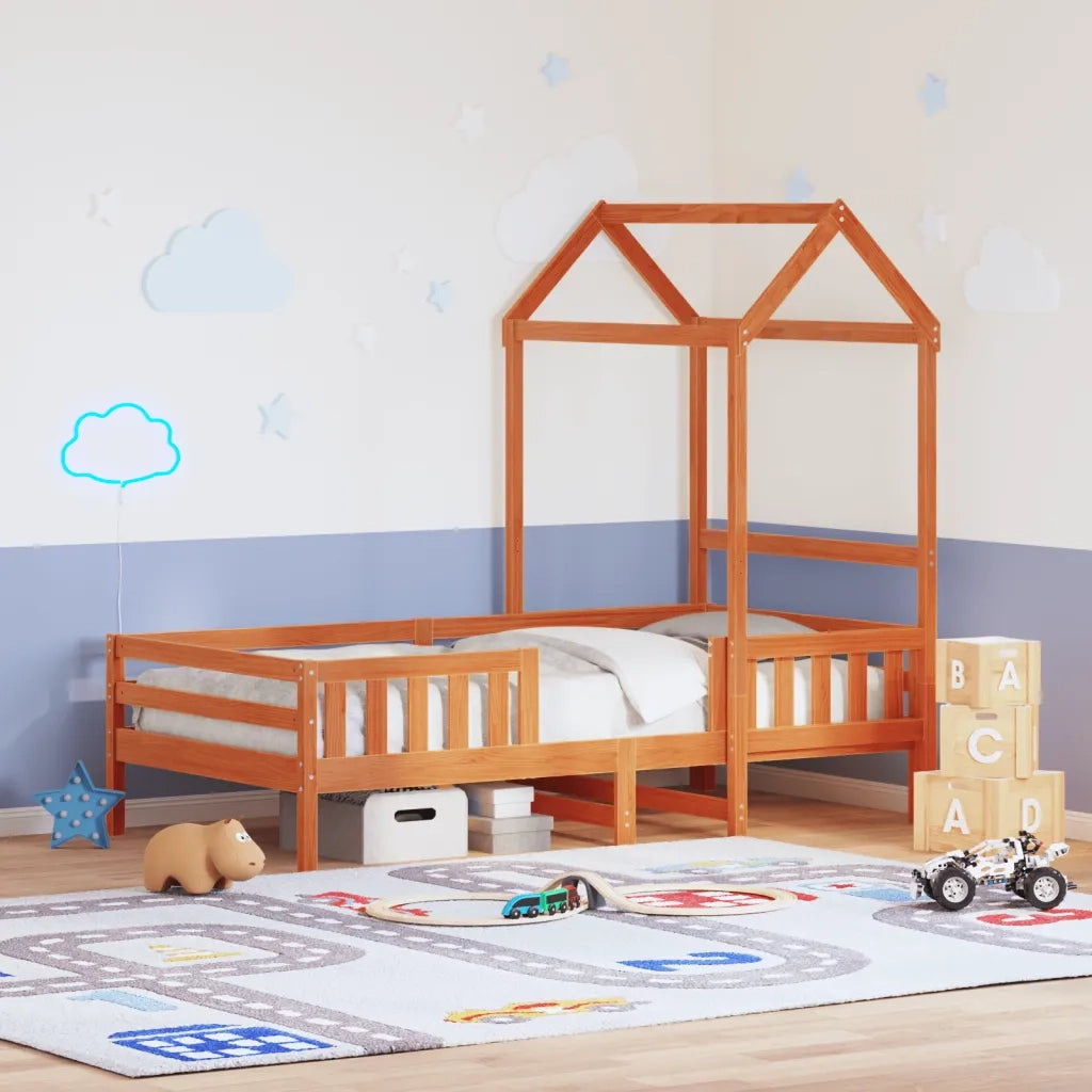 vidaXL Giroletto con Tetto Marrone Cera 90x190 cm Massello Pino