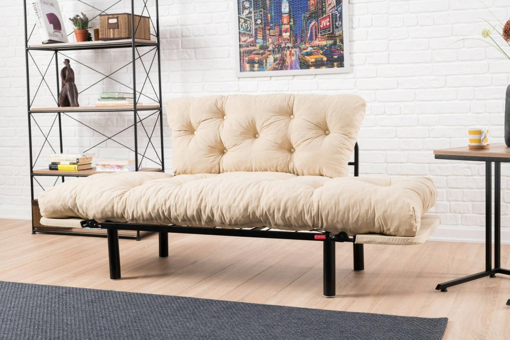 Guchol, Divano Letto 2 Posti Contenitore, 155x70 cm Bianco Crema