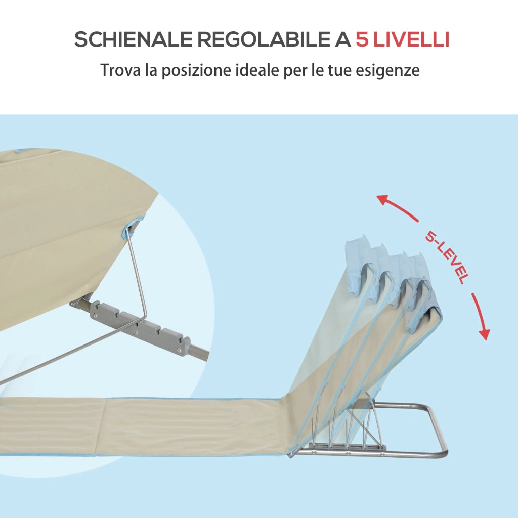 Set 2 Sdraio da Spiaggia 53x124x35-45 cm con Schienale Regolabile e Poggiatesta Beige e Azzurro