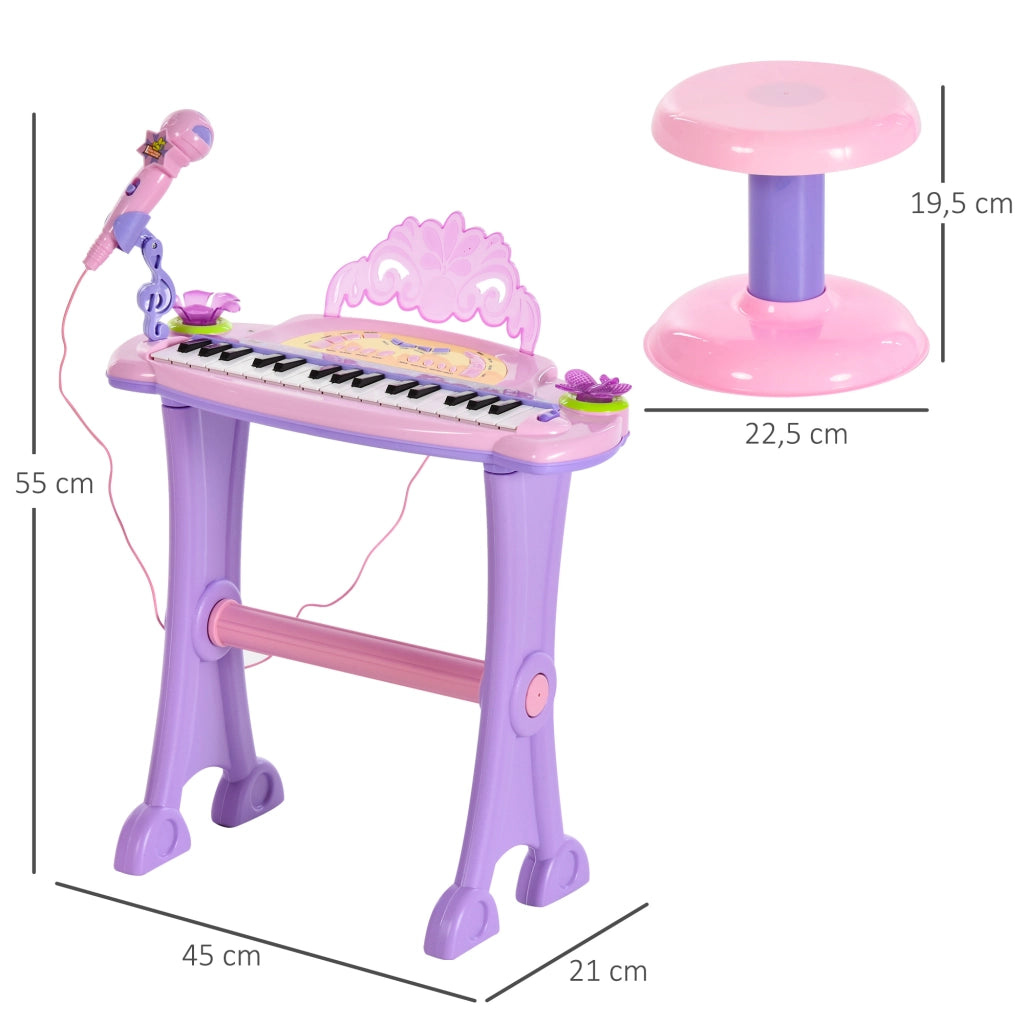 Piano Giocattolo per Bambini con Microfono e Sgabello ¨C Zephmum ¨C Rosa