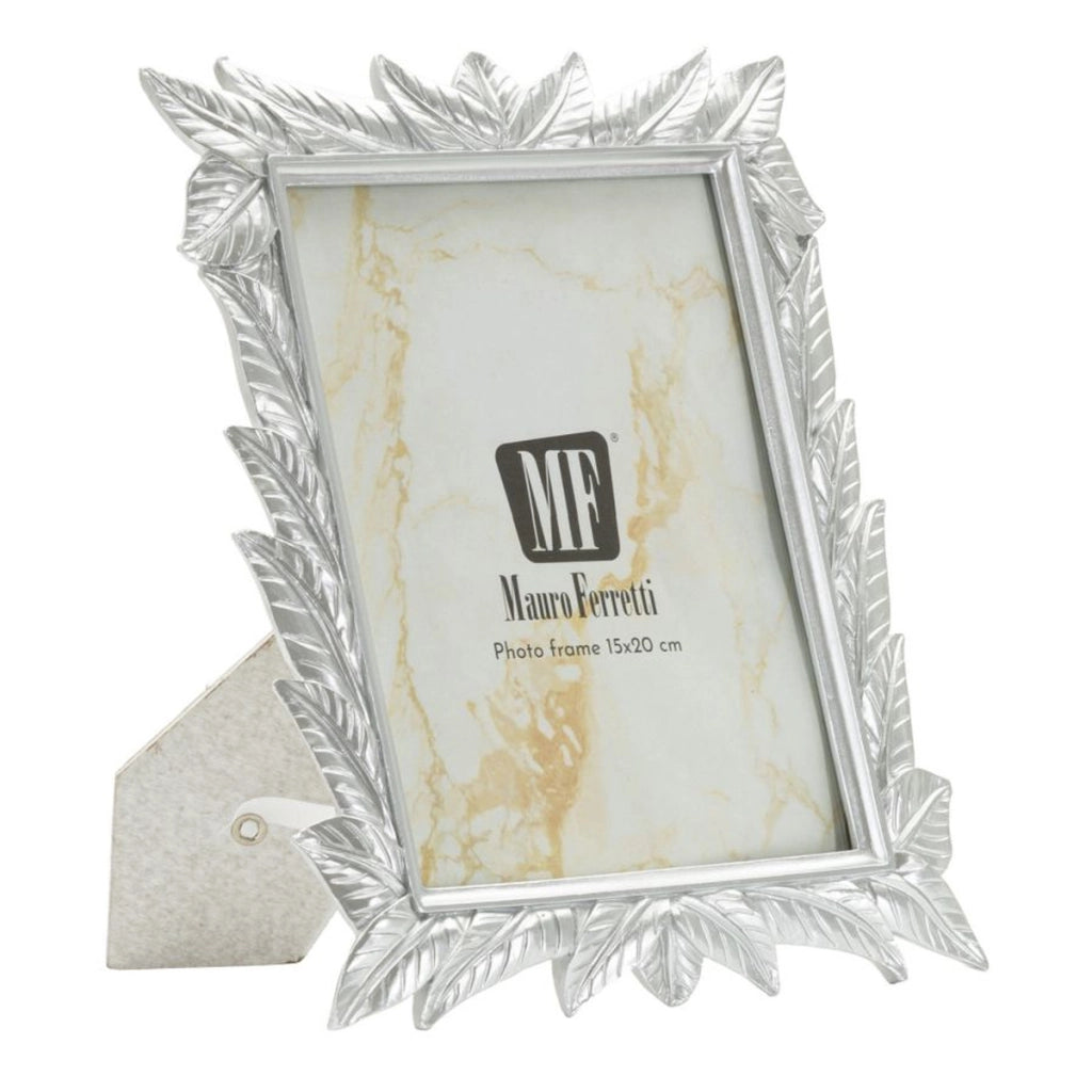 Cornice portafoto Leavy argento con decoro a foglie scolpite 15x20 cm