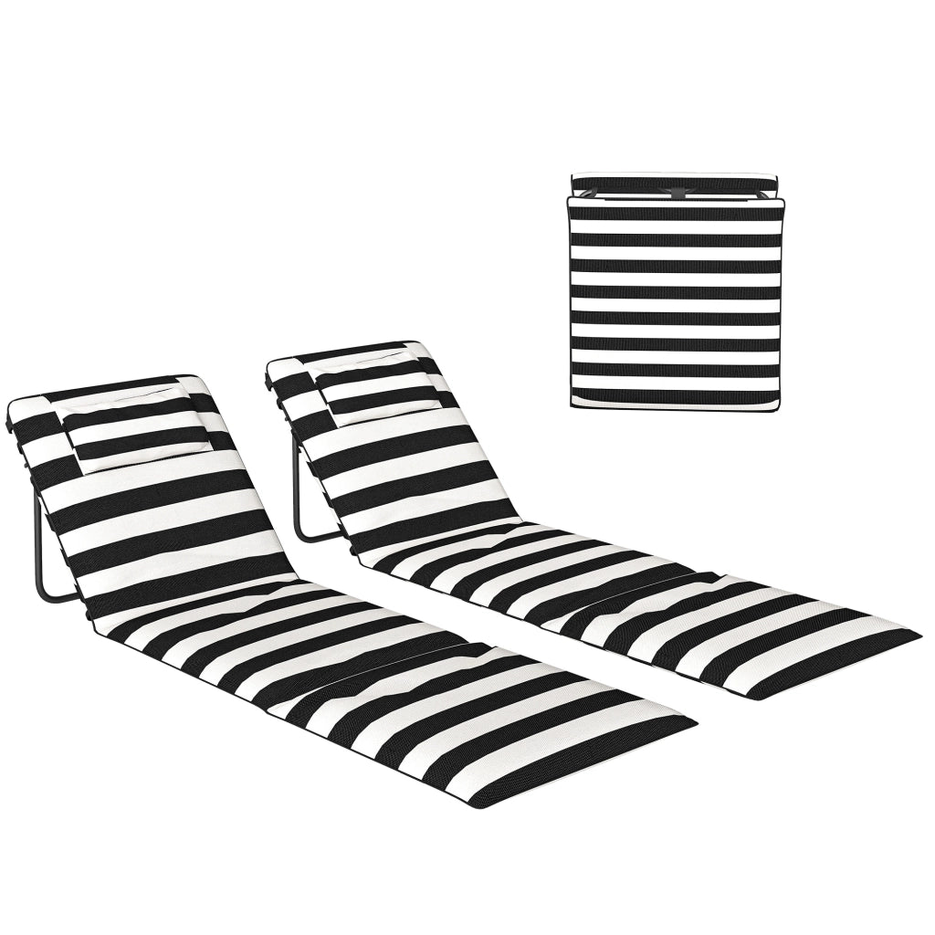 Set 2 Esterillas Playa Plegable con Respaldo Ajustable ¨C Zephmum ¨C Grigio Bianco 150x50x2 cm