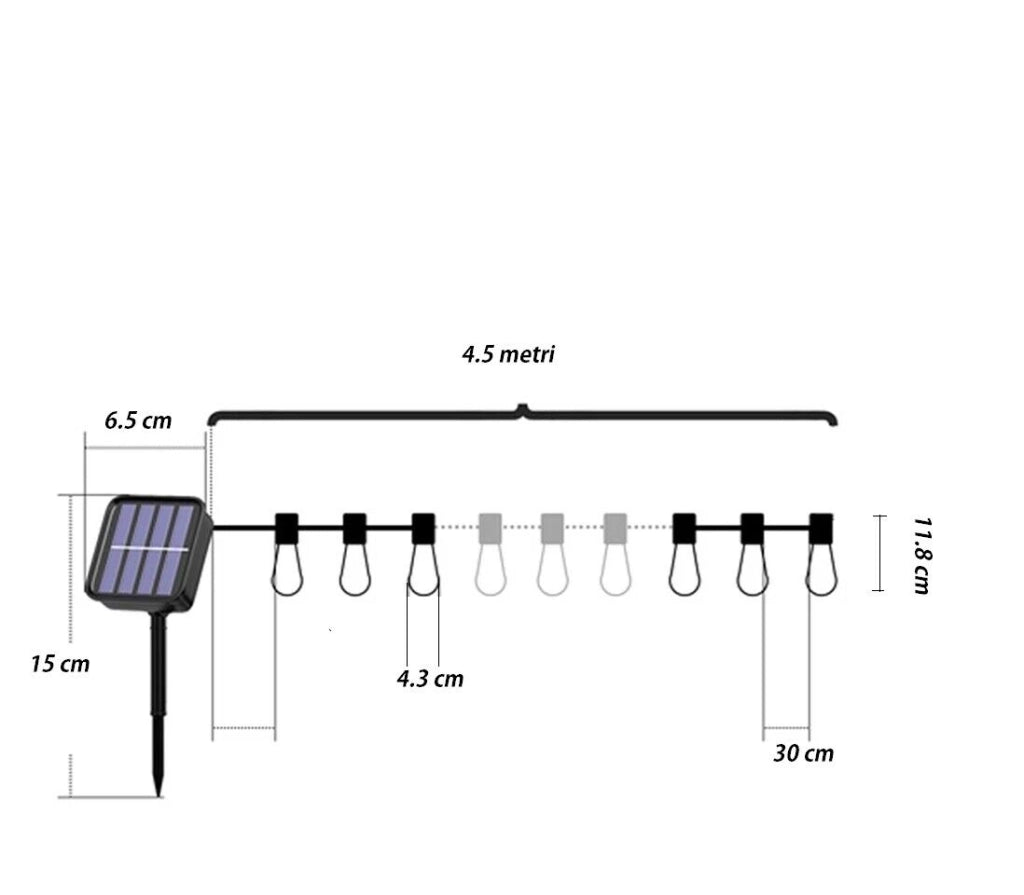 Catena di luci a Led 10 Lampadine per esterno Giardino ad energia solare da 4.5M