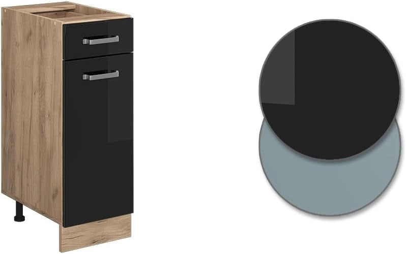 Mobiletto base per cucina R-Line, Nero lucido, 30 cm senza piano di lavoro, per la libera combinazione all'interno di sistemi cucina modulari