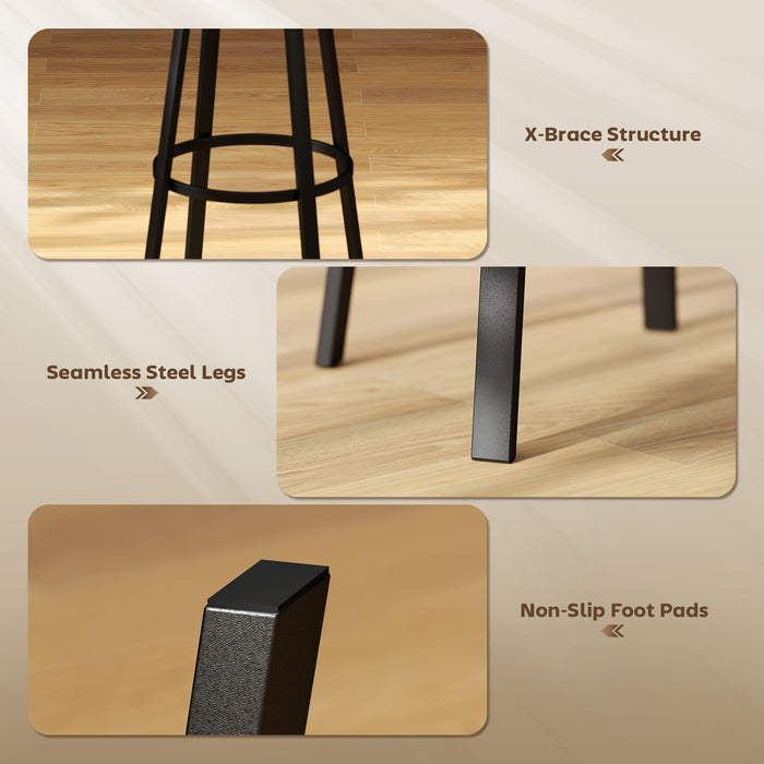 Set 2 Sgabelli da Bar Stile Industriale con Schienale Seduta in Finta Pelle e Poggiapiedi Marrone Rustico