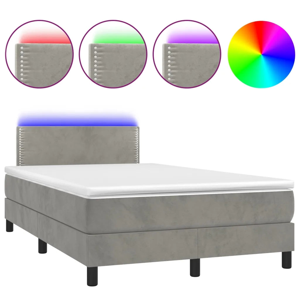 Letto a Molle con Materasso e LED Grigio Chiaro 120x200 cm Velluto 3134333
