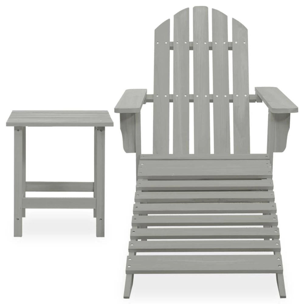 Adirondack Garden Chair With Footrest & Table, Fir Wood, Grey