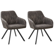 Set di 2 sedie da pranzo in tessuto grigio con braccioli schienale trapuntato gambe in metallo Nero retrò di transizione