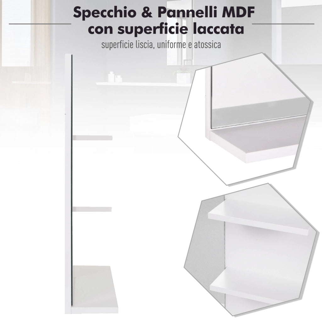 Mobile Bagno Pensile con Specchio ¨C Zephmum ¨C Bianco MDF 60x10x48cm